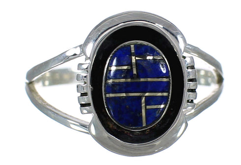 Genuine Sterling Silver Southwestern Lapis Inlay Ring Size 7-1/4 WX61184